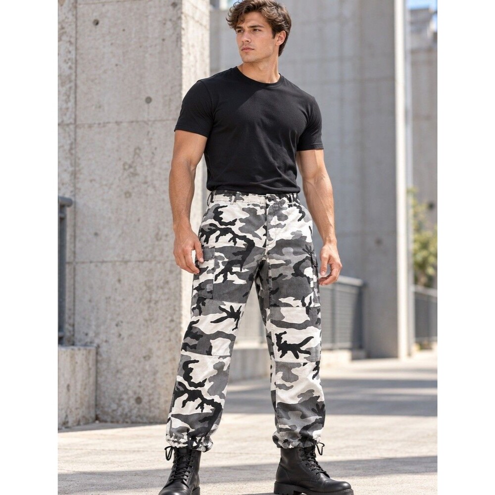 US Military Dress Uniform GrayWhiteBlack CamoCargo Pants Polyester Blend Size XL